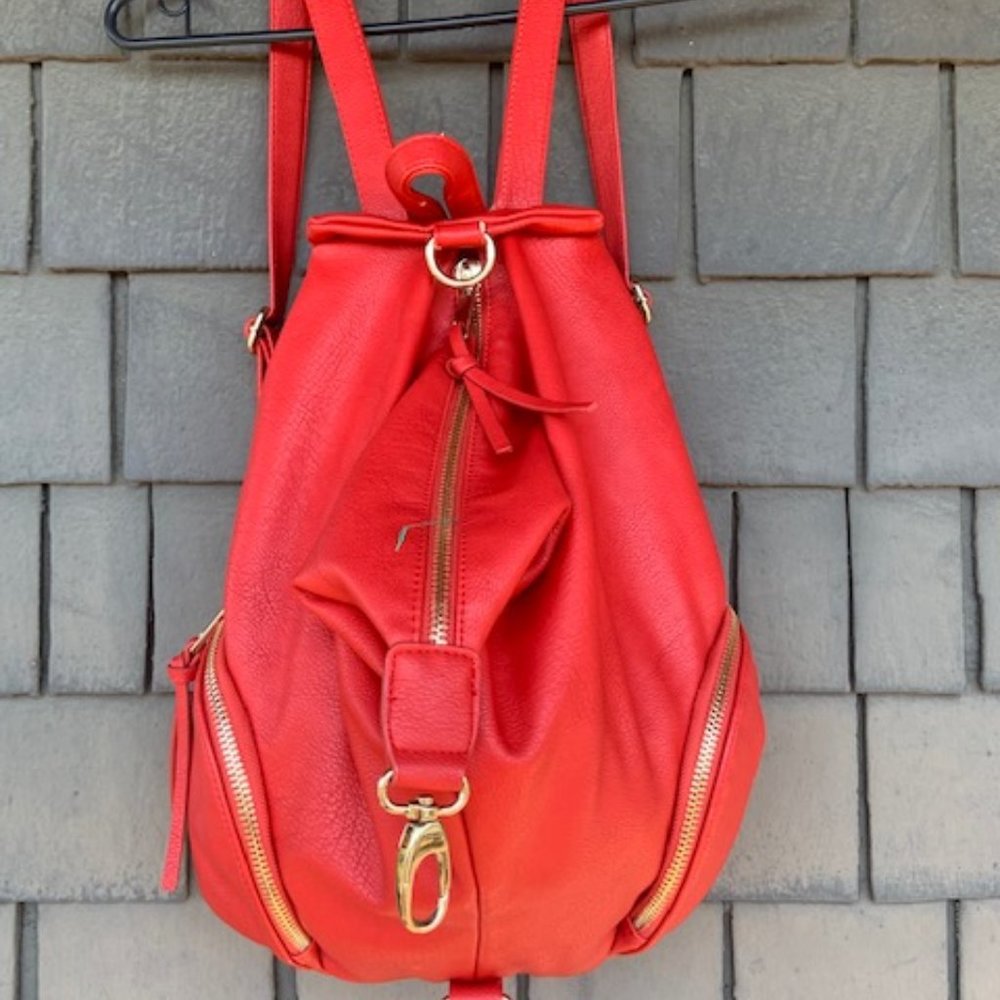 SR2 RED FAUX LEATHER BACKPACK OUTDOOR